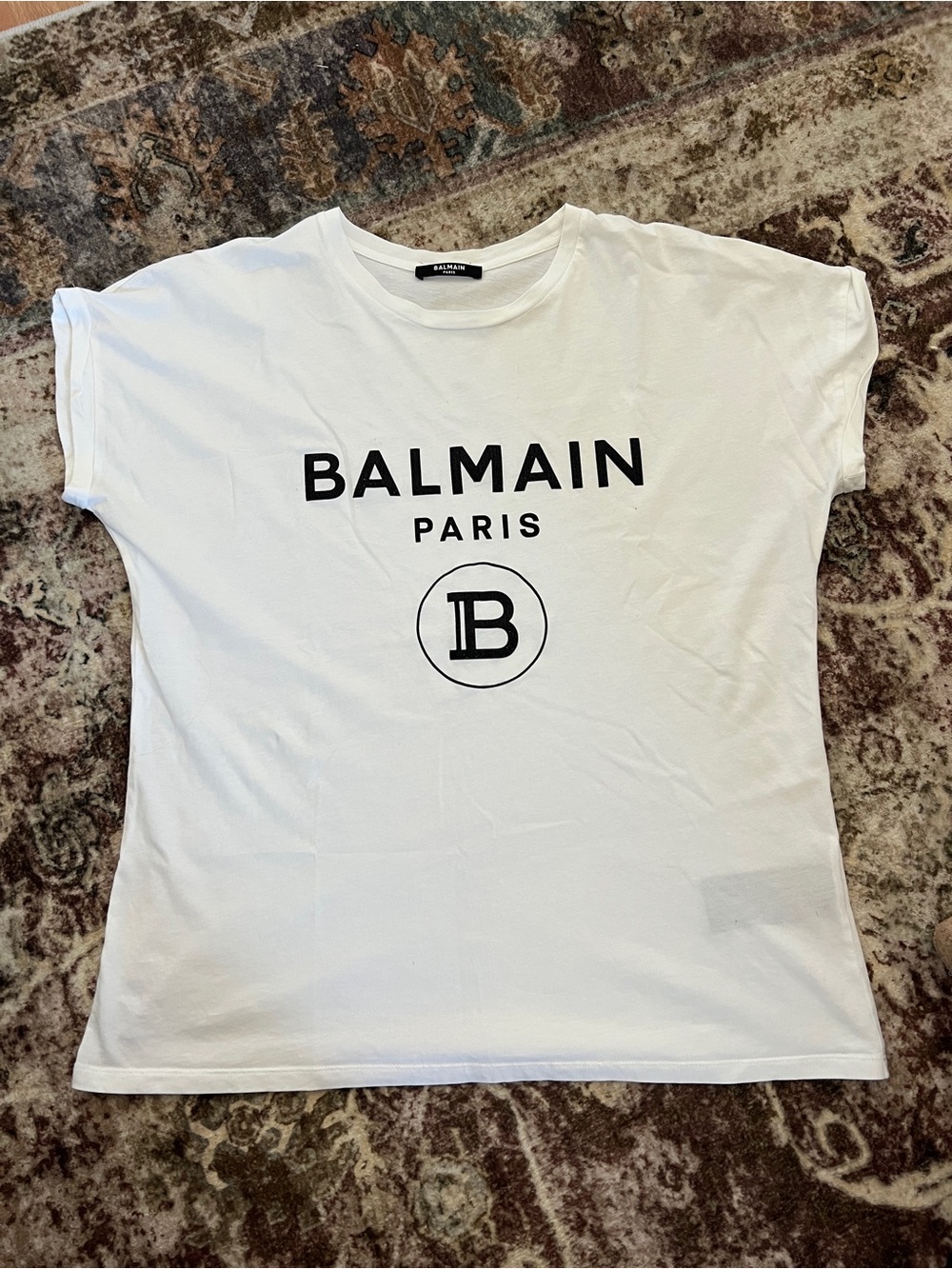 Balmain White Tee with Black Logo